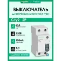 Устройство защитного отключения (УЗО) 63А 2P 100мА Тип-AC 230В City9 Set Systeme Electric C9R56263