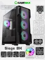 Корпус для ПК GAMEMAX SIEGE BK без БП (Черный Midi-Tower E-ATX, ATX, Micro-ATX, Mini-ITX CPU 165мм VGA 410мм Закаленное стекло, USB3.0, 4*120мм ARGB)