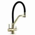 Смеситель для кухни с фильтром для питьевой воды бронзовый с силиконовым черным изливом