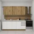 Кухня Венера 2.0 м в цвете дуб вотан/белый софт с МДФ фасадами и цельной столешницей 2м , толщиной 38 мм