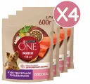 Сухой корм Purina ONE мини Чувствительная для собак мелких пород, лосось с рисом, 600 г, 4 шт