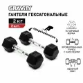 Пара гексагональных гантелей, вес одной гантели 2 кг, общий вес 4 кг, цвет черный