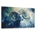 Картина на холсте интерьерная 100х60 см, акварель, астрологический знак, Овен, баран, звездное небо, таинственность