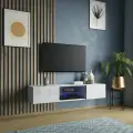 Тумба под ТВ Point 33 Белый глянец, подсветка полок, 160х30х40 (ШхВхГ)