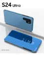 Чехол-книжка из поликарбоната, голубой, зеркальный для Samsung S24 ultra