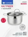 Кастрюля нержавеющая сталь, 2.5 л, с крышкой, крышка стекло, Daniks, Бонн, GS-01319-18CA, индукция