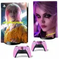 Наклейка виниловая защитная на игровую консоль Sony PlayStation 5 Fat Disc Edition, Киберпанк №3, полный комплект с геймпадами