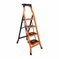 Стремянка Стальная Mandegar Sama Оранжевого Цвета С 4 Широкими Ступенями , Рабочая Высота 2.95 М, Нагрузка 150 Кг.