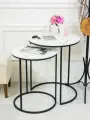 Комплект журнальных столиков, круглые, металлические ножки, столешница из ЛДСП черно/белые