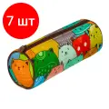 Комплект 7 шт, Пенал-тубус BRAUBERG, с эффектом Soft Touch, мягкий, Cats, 22х8 см, 229008