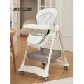 Стульчик для кормления детский UNIX Kids Ocean / Океан до 15 кг шезлонг для детей, складной, регулируемый, растущий с матрасиком, 4 поворотных колеса, белый