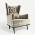 Мягкое кресло с ушами Фантазёр LUXE-1 (Светло-бежевый) с каретной стяжкой, на высоких ножках, для отдыха и чтения книг. В гостиную, балкон, спальню и переговорную комнату.
