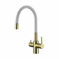 Смеситель для кухни с гибким изливом Paulmark SALIX золото / белый, с подключением фильтра питьевой воды, Sa213419-Gw