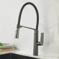 Смеситель для кухни с поворотным, гибким изливом и выдвижной, двухрежимной лейкой (латунь) HAIBA HB73827-3 цвет-оружейная сталь.