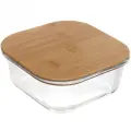 Контейнер стеклянный 700мл «Хай-Тек», квадратный, с бамбуковой крышкой