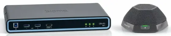 Biamp Devio CR-1T Цифровая система для малых переговорных комнат. В комплект поставки входят: базовое устройство CR-1, один настольный микрофон DTM-1