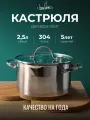 Кастрюля для индукционной плиты из нержавеющей стали с крышкой, 2,5 литров