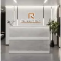 Стойка Ресепшн Стандарт/Ресепшн Угловой Белый+Цемент светлый /ЛДСП/ Для администратора/Светло-Серая/ 150х120х60см/ С Подсветкой RGB