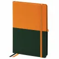 Бизнес-блокнот / записная книжка мужской / женский А5 (148х218 мм), Brauberg Duo под кожу с резинкой, 80 листов, клетка, оранжевый/зеленый