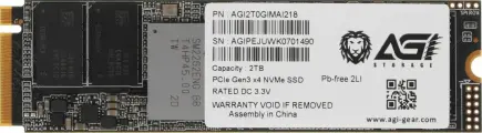 SSD накопитель AGI AGI2T0GIMAI218 2ТБ, M.2 2280, PCIe 3.0 x4, NVMe, M.2