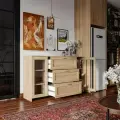 Тумба ГУД ЛАКК Сириус, 2 двери со стеклом и 3 ящика, 156х41х95 см, дуб сонома