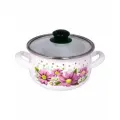 Кастрюля 5,7л. стекл./кр. Розовые герберы