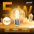 Лампочка светодиодная Gauss Filament 5В эквивалент 40В 2700K 420Лм E27 филаментная шар 105802105 (комплект из 5 шт)