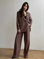 Костюм классический MATRESHKA_LOVE Комплект классический женский, брюки палаццо, деловой офисный стиль, пиджак удлиненный, оверсайз, размер 46, Шоколадный