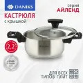 Кастрюля нерж, 2.2 л, с крыш, крыш стекло, Daniks, Айленд, SD-23-18, индукц