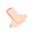 USB флеш накопитель, USB Type-C + Lightning с переходником на USB 3.0 Type-A, 128 GB, розовый цвет