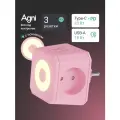 Тройник для розетки, AGNI, быстрая зарядка, разветвитель на 3 гнезда + USB-A и TYPE-C, ночник