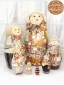 Матрешка деревянная детская развивающая игрушка кот с колбасой 7 мест 21 см Орнамент