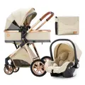 Коляска - трансформер 3в1 V9, коляска для новорожденных (бежевая)