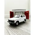 Гараж + Lada Niva 2121 (белая) - 12 см, металл, инерция, открытие 2-х дверей и багажника