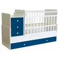 Кроватка Фея 1100 трансформер с комодом, поперечный маятник Белый Синий