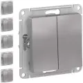 Механизм выключателя Schneider Electric AtlasDesign двухклавишный алюминий (комплект из 5 шт)