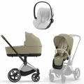 Коляска 3 в 1 Cybex Priam IV Chrome Brown complete и автокресло Cloud T i-Size Platinum White Plus Cozy Beige