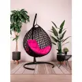 Подвесное кресло капля Люкс чёрное, розовая подушка