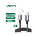 Кабель UGREEN US304 USB-C to Lightning, MFI certified, PD 3A в оплетке 1м, цвет черный (60759)
