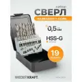 Набор сверл по металлу 1-10 мм, шаг 0,5 мм, HSS-G 19 предметов, металлический кейс WDK-DG19