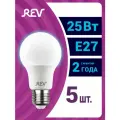 Упаковка светодиодных ламп 5 шт REV 32419 5, 6500К, Е27, A60, 25Вт