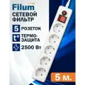 Сетевой фильтр FILUM FL-SP3-5-5M, 5 метров 5 розеток с заземлением
