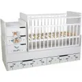 Кроватка Фея 1100 трансформер с комодом, поперечный маятник Белый Жирафик