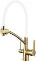 Смеситель для кухни Savol S-L1805B-02 с краном для питьевой воды, с гибким изливом, однорычажный, латунный, золотой, белый