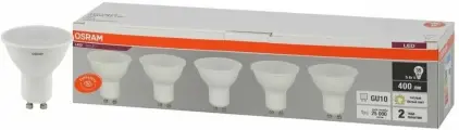 5шт/уп. Лампа LED Софит 5Вт 220-240V GU10 PAR16 400Лм 3000К Угол 110 град. D-50mm L-54mm (ECO35)OSRAM, уп. 1шт