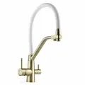 Смеситель для кухни с фильтром для питьевой воды бронзовый с силиконовым белым изливом