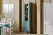 Шкаф с витриной ГУД ЛАКК САГА 50, 215.5 x 41.4 x 49.6 см, цвет: темно-бирюзовый/ясень