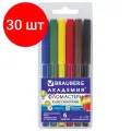 Комплект 30 шт, Фломастеры BRAUBERG академия, 6 цветов, вентилируемый колпачок, ПВХ упаковка, 151409