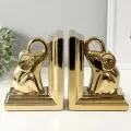Держатели-подставки для книг на полку Слоны керамика, набор 2 шт, золото, 14.5x9x18 см