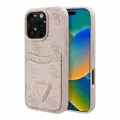 Guess чехол с двойным карманом для карт на iPhone 16 Pro Max, PU-кожа 4G Triangle metal logo розовый